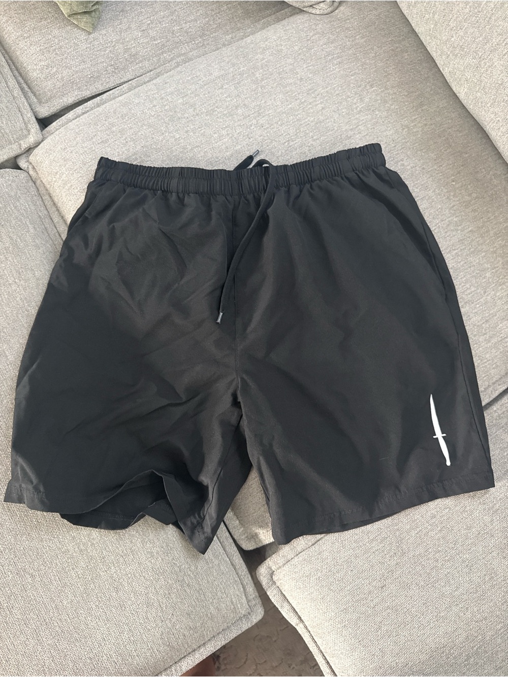 Men's Black Athletic Shorts with White Dagger Logo
